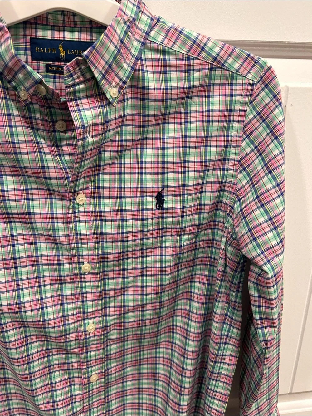 Ralph Lauren Men’s Pink, Green & White Plaid Button-Down Shirt